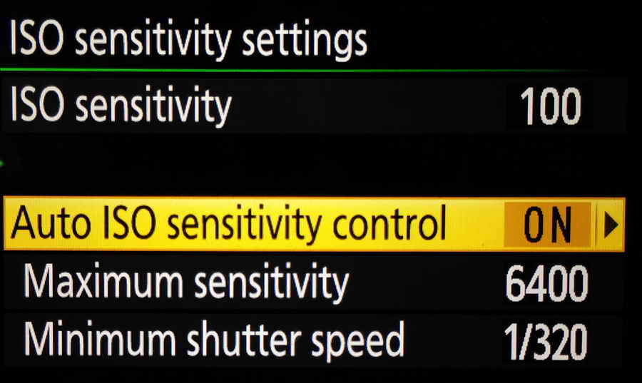 Setting Auto ISO, minimum shutter speed and maximum ISO.