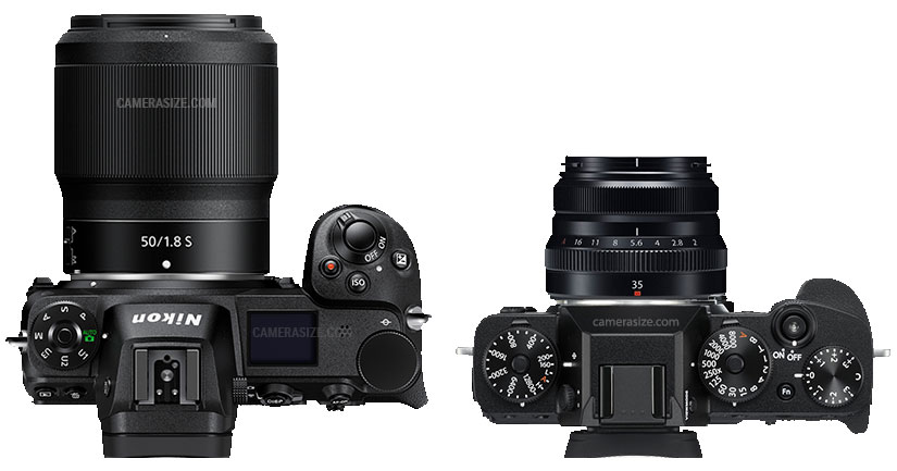 Size comparison between Nikon Z6 and 50mm F1.8 and Fuji XT-3 and 35mm F2